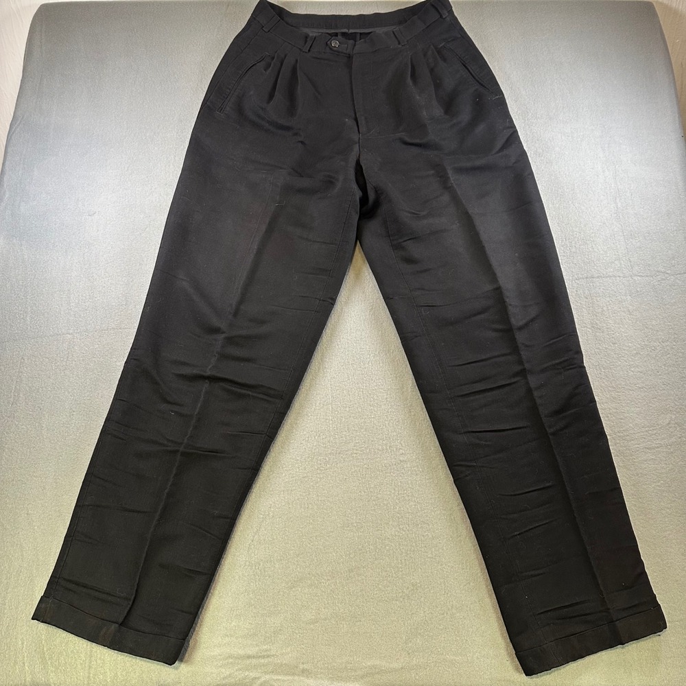 Conte di Milano Mens Black Pleated Cuffed Dress Pants Trousers 30x34